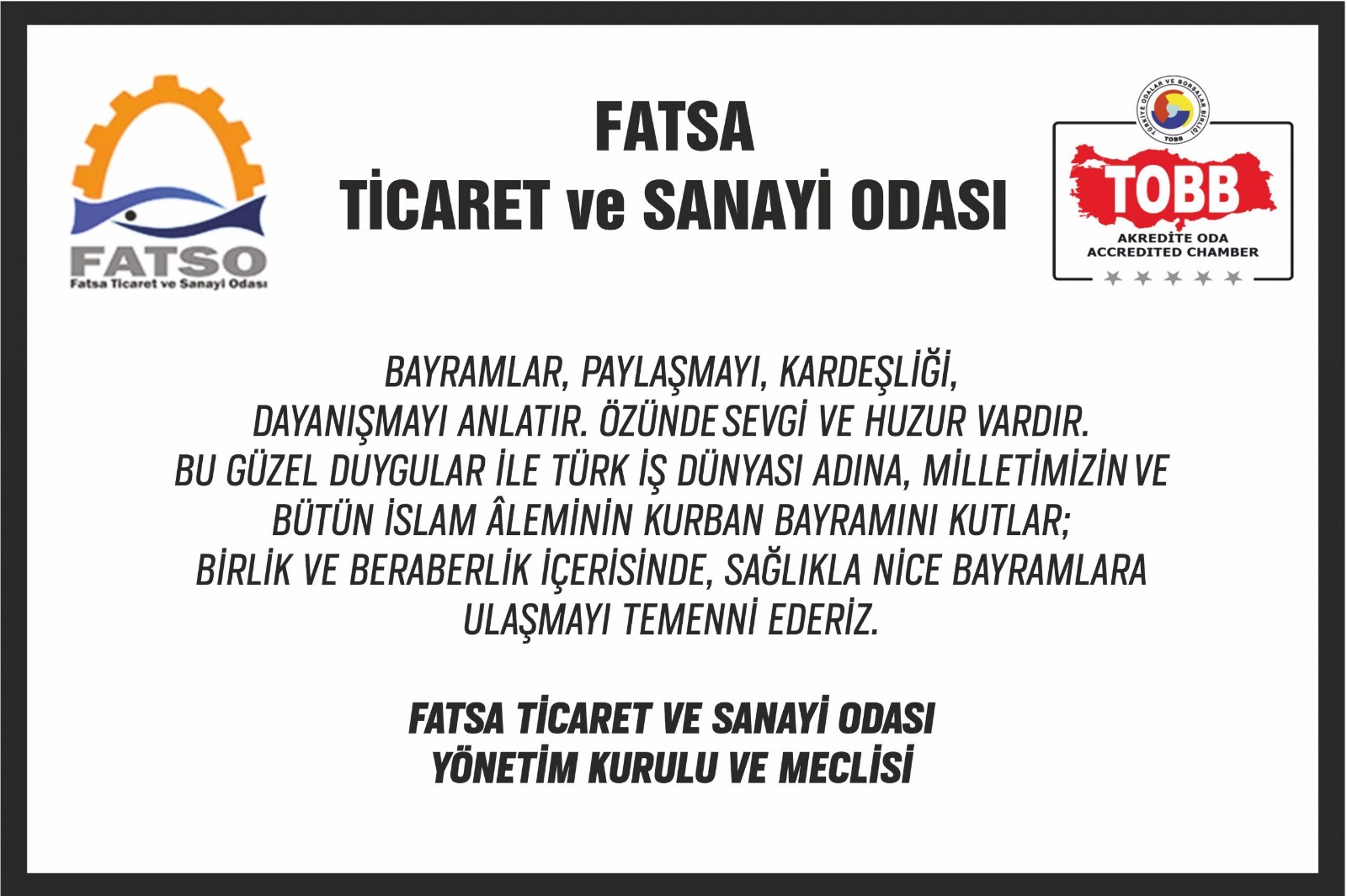 FATSA TİCARET VE SANAYİ ODASI BAYRAM İLANI